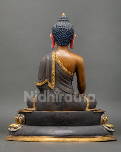 Shakyamuni Buddha Back View Copper Statue Gold Gilded Robe Details Sculpture