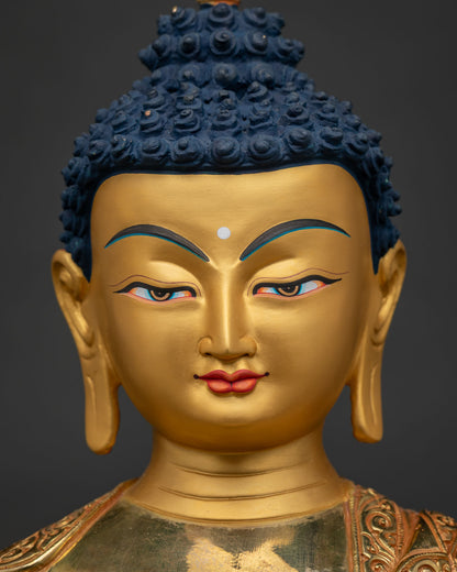 Shakyamuni Buddha Face Closeup 24K Gold Painted Serene Expression Nepal Art
