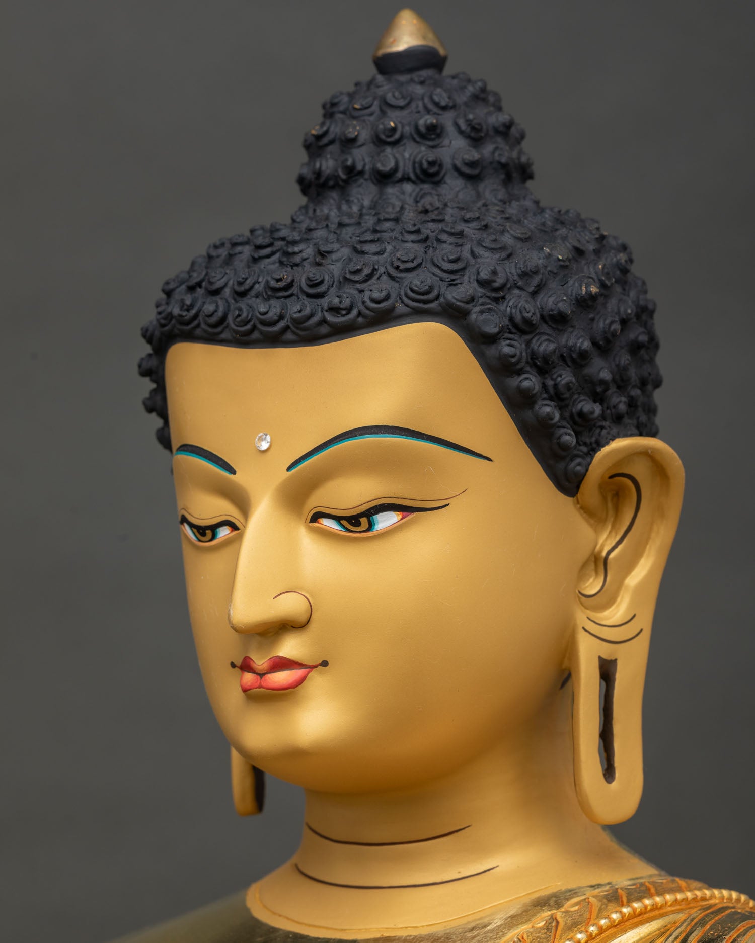 Shakyamuni Buddha Face Side Close-Up | 24K Gold-Gilded Detail