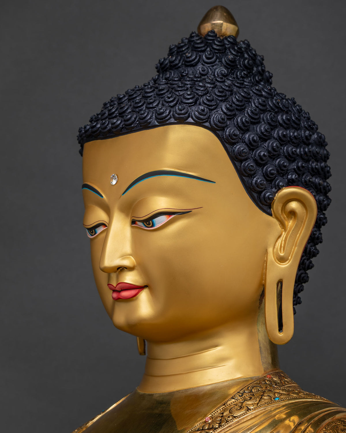 Shakyamuni Buddha Face Side Profile Close Up Nepalese Newari Craftsmanship