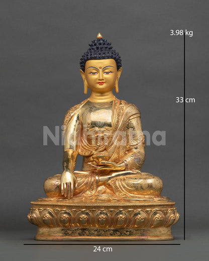 Shakyamuni Buddha front view statue gold fire gilded copper.