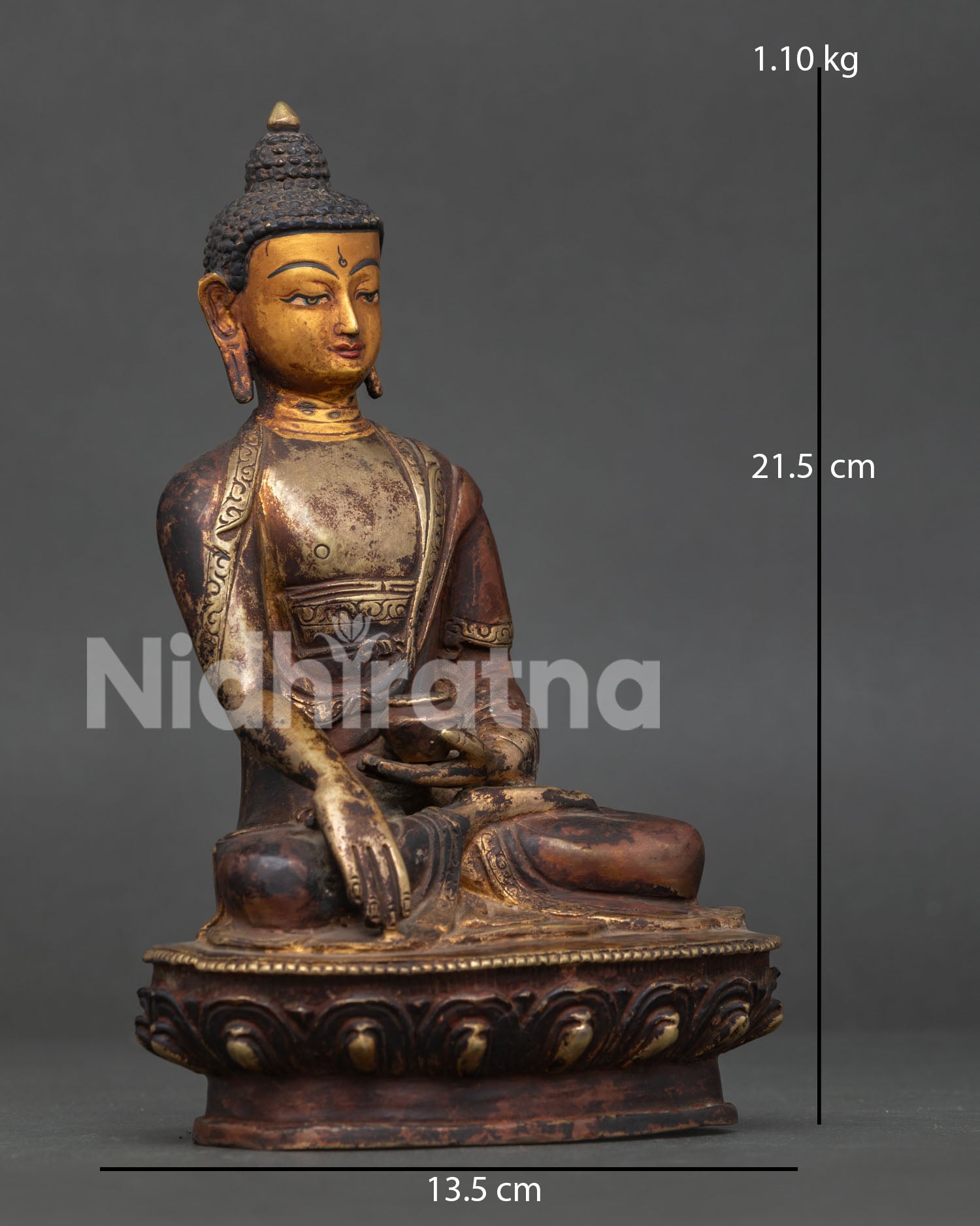 Shakyamuni Buddha in Bhumisparsha Mudra on Handcarved Lotus Pedestal.