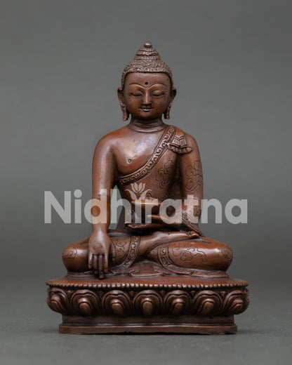 Shakyamuni Buddha in Dhyana Mudra Holding Traditional Begging Bowl Handmade in Nepal.