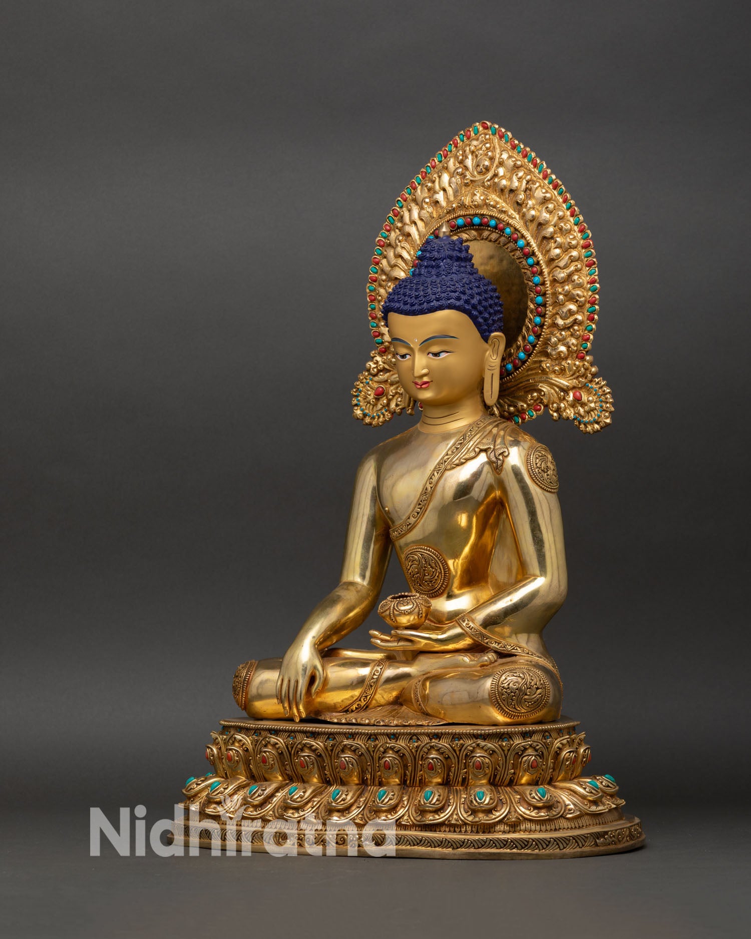 Shakyamuni Buddha left side view copper gilded statue meditation icon Himalayan art