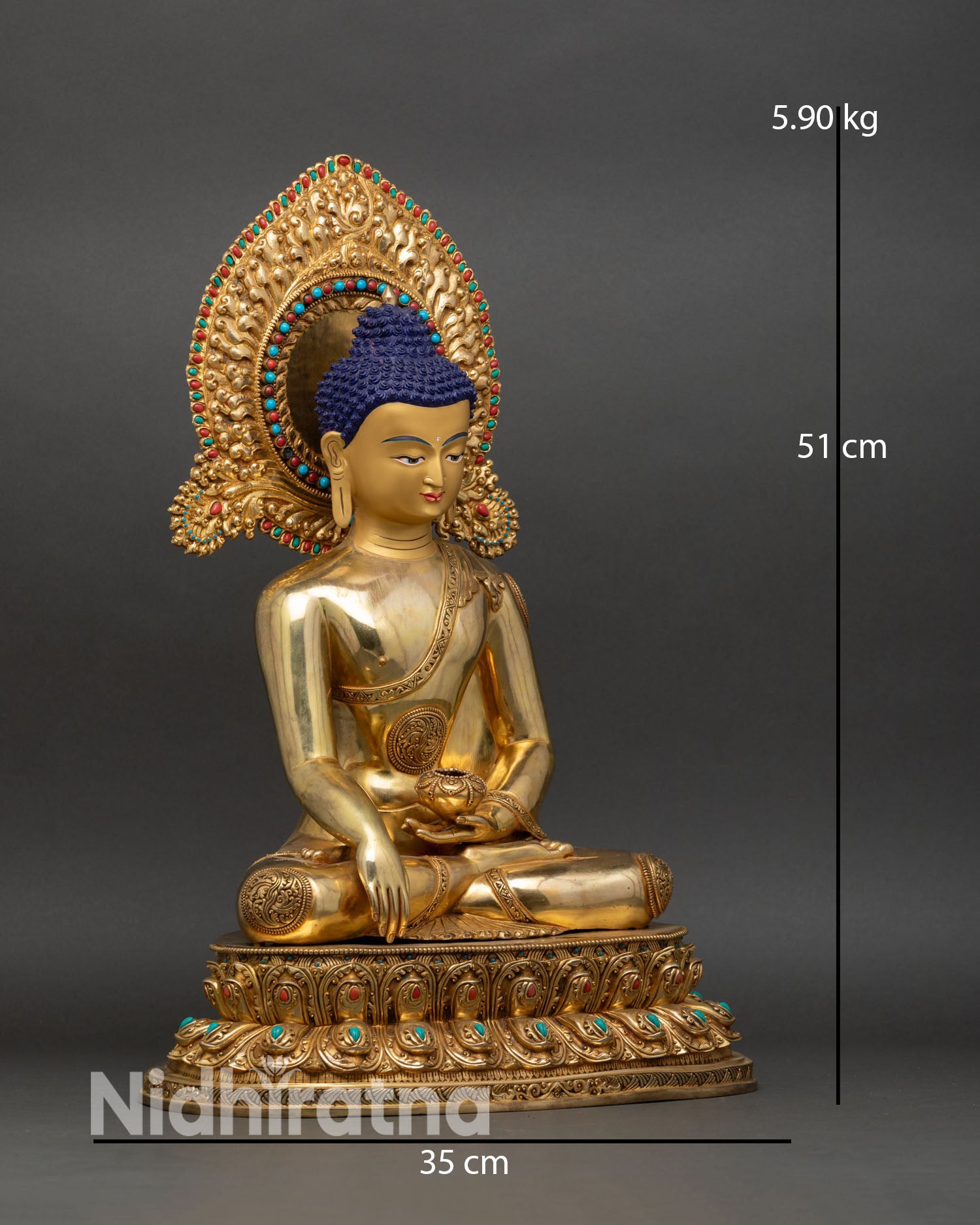Shakyamuni Buddha right side view copper statue bhumisparsha mudra lotus throne Nepal