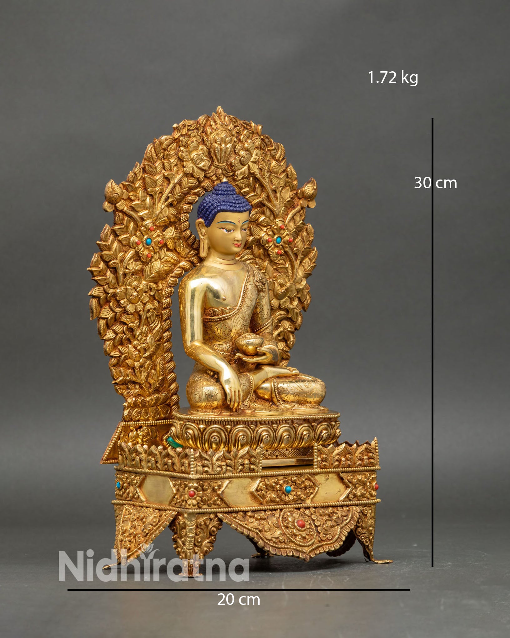 shakyamuni buddha right view, bhumisparsha mudra copper gold statue nepal