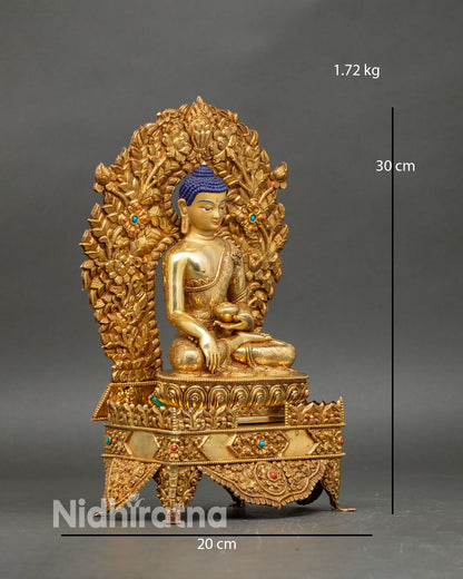 shakyamuni buddha right view, bhumisparsha mudra copper gold statue nepal