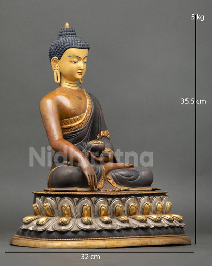 Shakyamuni Buddha Right View Side Holding Alms Bowl Silver Lotus Seat Statue