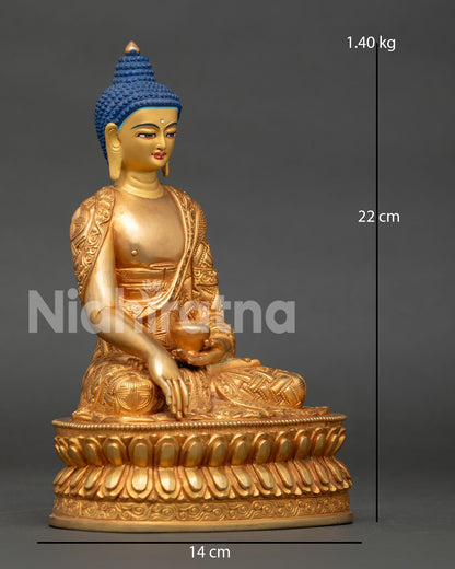 Shakyamuni Buddha seated on double lotus pedestal holding patra bowl in meditation posture