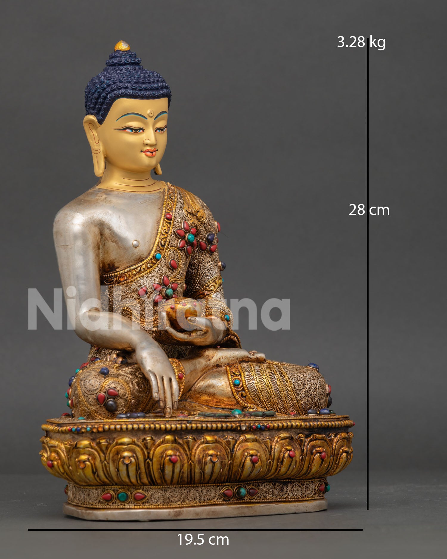 Shakyamuni Buddha Seated on Lotus Pedestal in Bhumisparsha Mudra with Begging Bowl