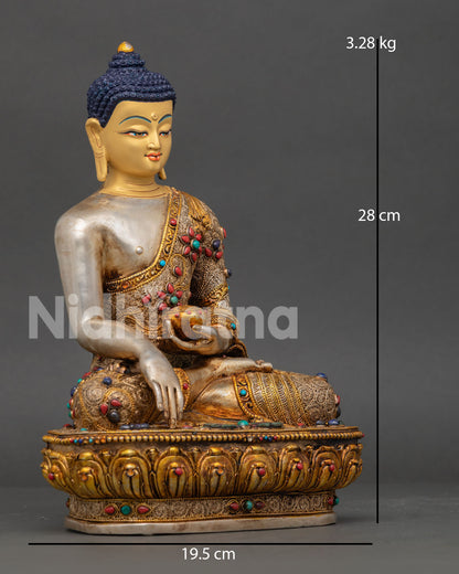 Shakyamuni Buddha Seated on Lotus Pedestal in Bhumisparsha Mudra with Begging Bowl
