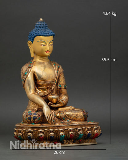 Shakyamuni Buddha side view Bhumisparsha mudra seated lotus moon disc base
