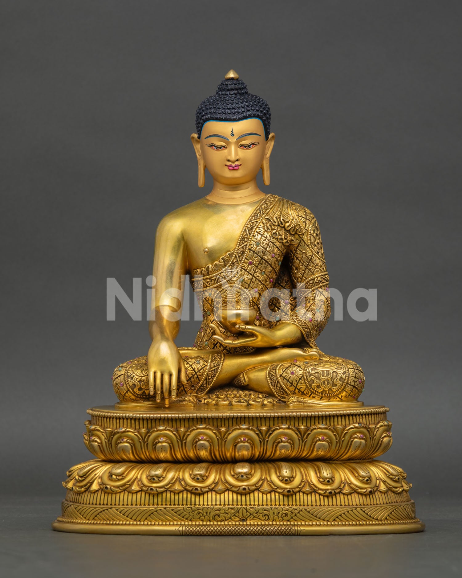 Shakyamuni Buddha statue 24k gold fire-gilded copper Buddhist artwork from Nepal