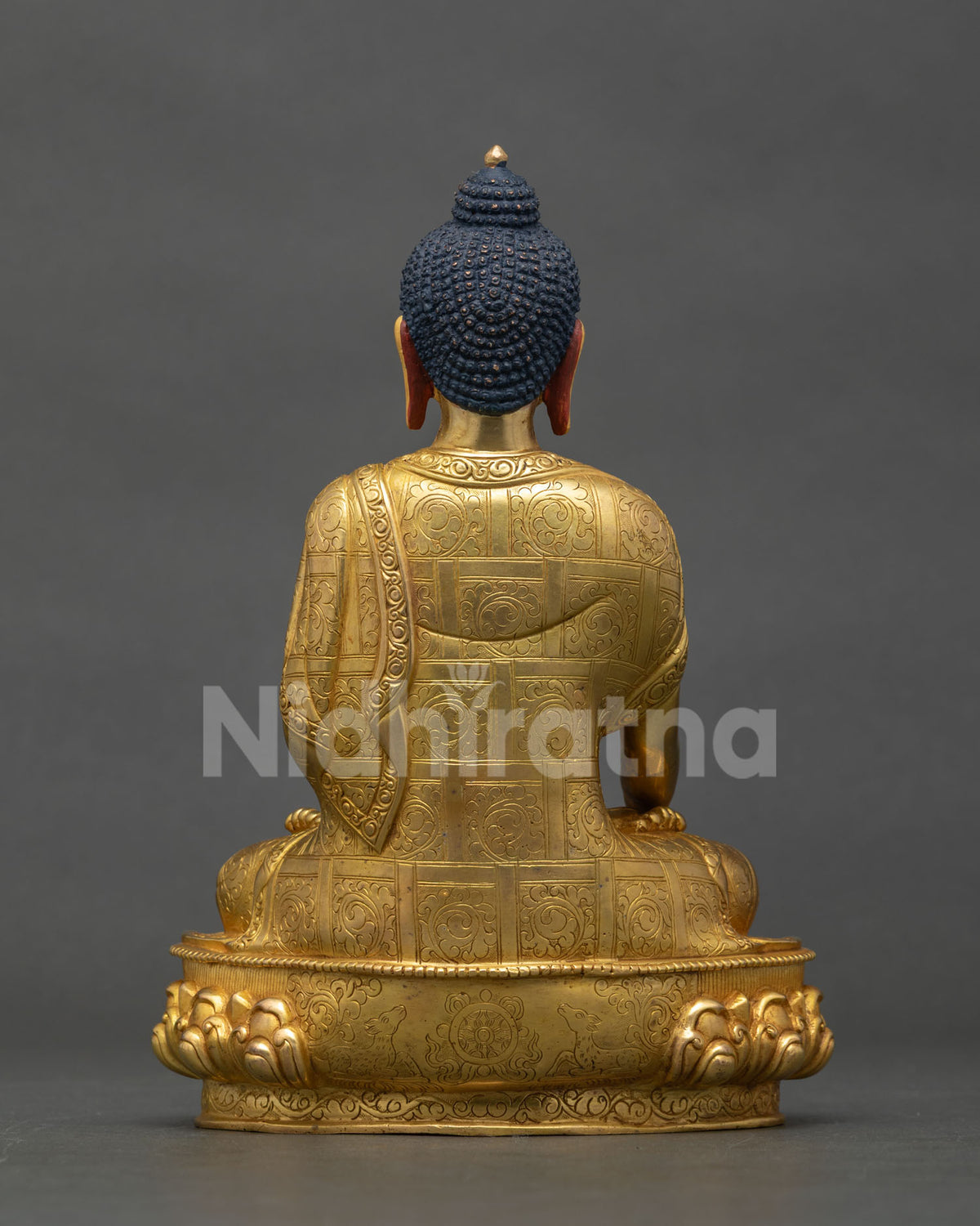 shakyamuni buddha statue 24k gold fire gilded detailed back view