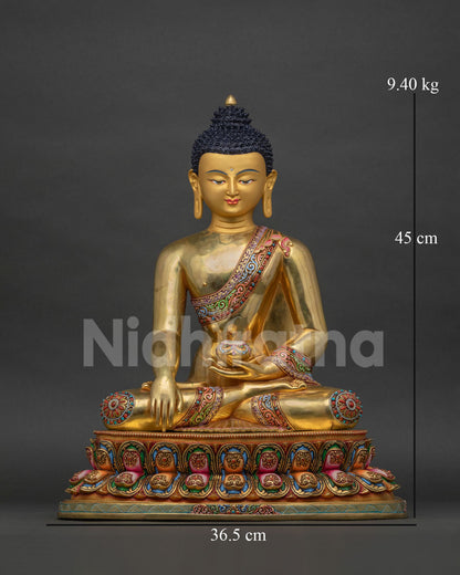 Shakyamuni Buddha Statue Yangon 24K gold fire-gilded, handcrafted in Nepal, Bhumisparsha Mudra