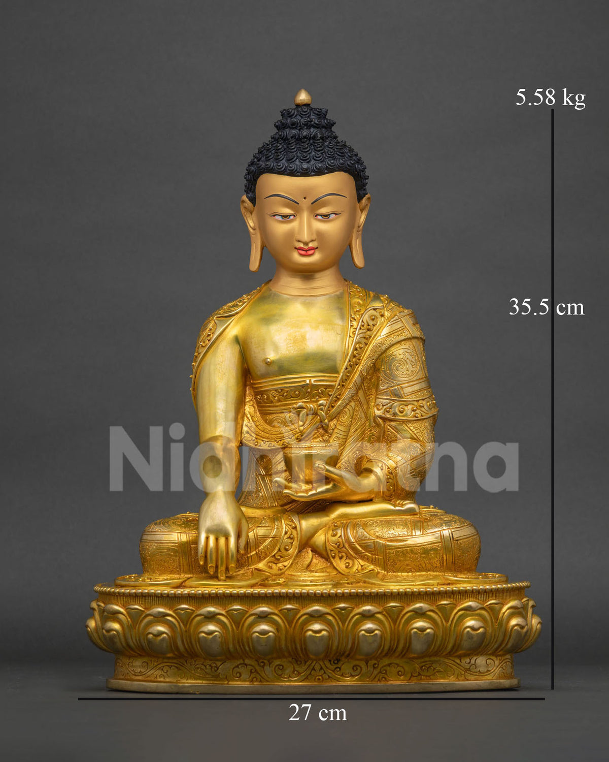 Shakyamuni Buddha statue, 24K gold-gilded copper, handcrafted in Nepal for meditation altars