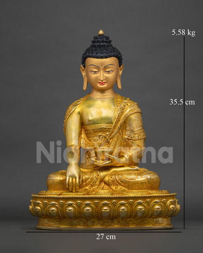 Shakyamuni Buddha statue, 24K gold-gilded copper, handcrafted in Nepal for meditation altars