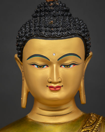 Shakyamuni Buddha Statue 24K gold gilded face detailed close up