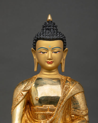 Shakyamuni Buddha statue 24K gold painted face.