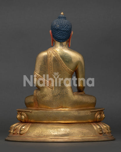 Shakyamuni Buddha Statue Back View Copper Gold Gilded Himalayan Sculpture.