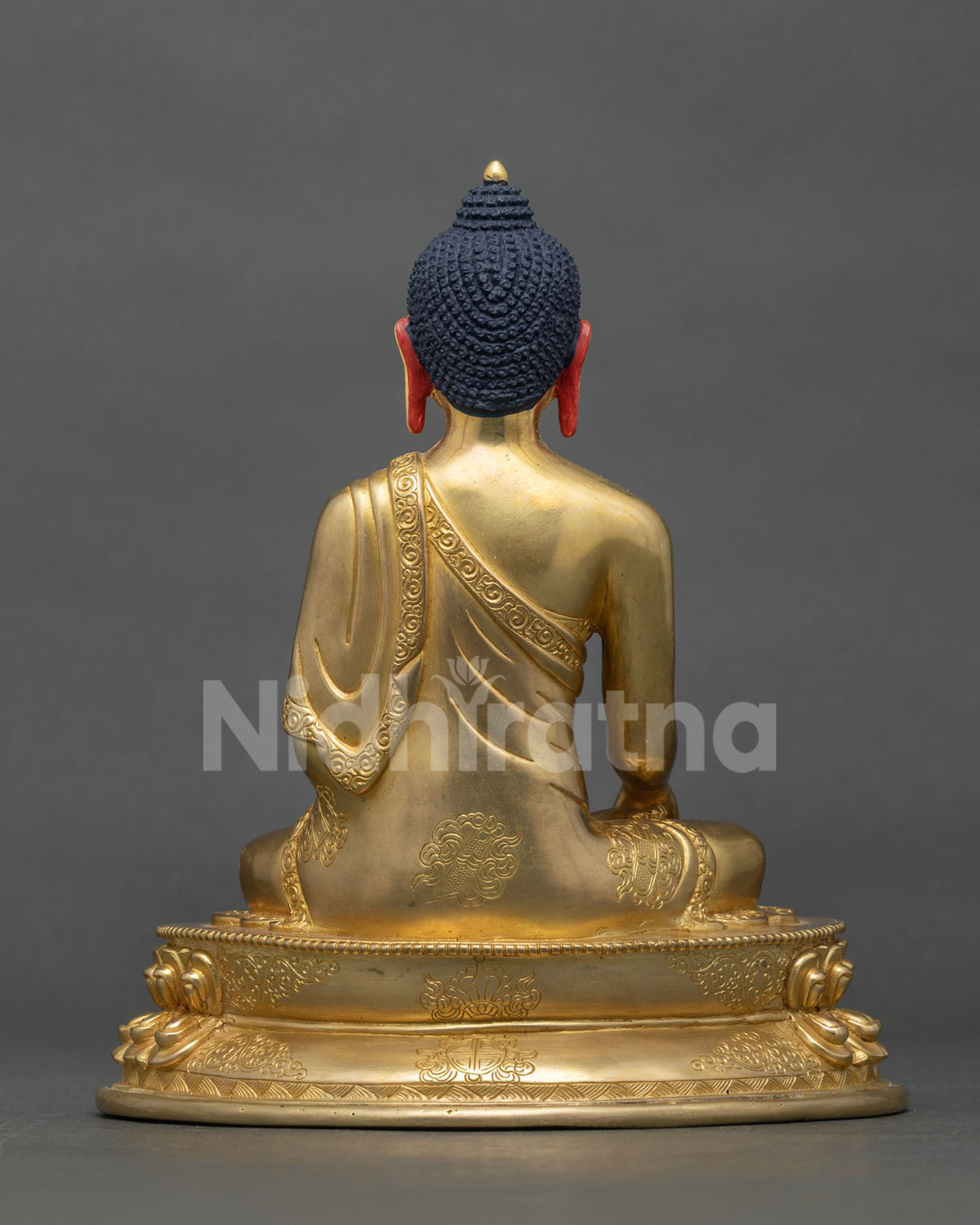 Shakyamuni Buddha Statue back view, copper gold gilded sculpture from Nepal