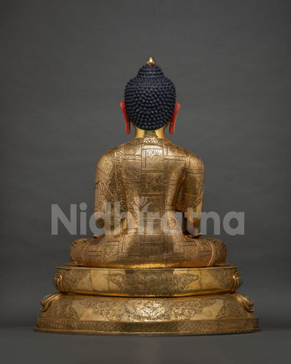 Shakyamuni Buddha Statue Back View Hand Chased Repousse Nepalese Artisan Work