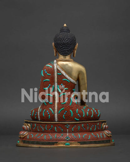 Shakyamuni Buddha Statue back view showing handcrafted copper sculpture and ornate details