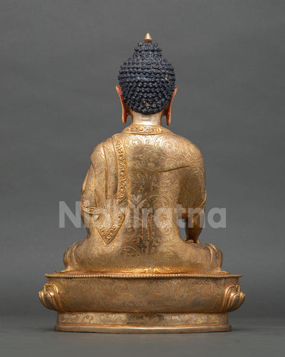 Shakyamuni Buddha statue back view handcrafted copper sculpture.