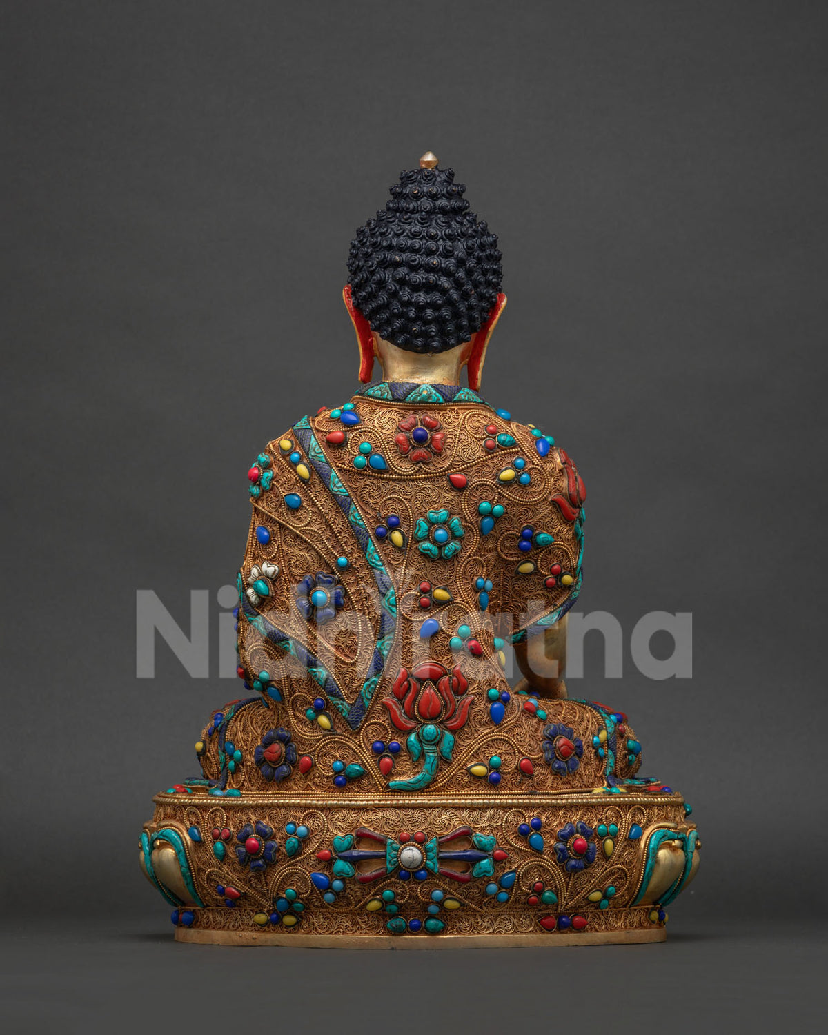 Shakyamuni Buddha Statue Back View - Intricate Filigree Detailing