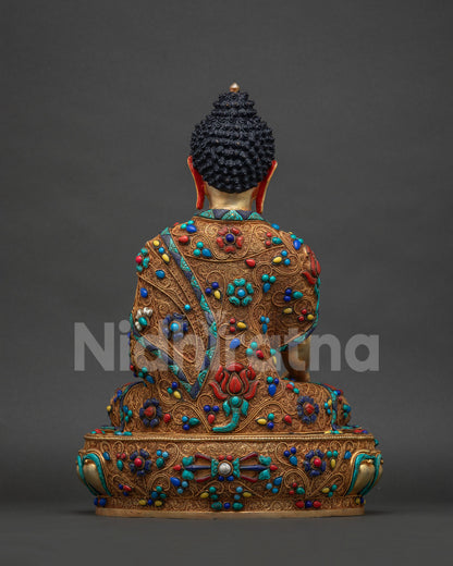 Shakyamuni Buddha Statue Back View - Intricate Filigree Detailing