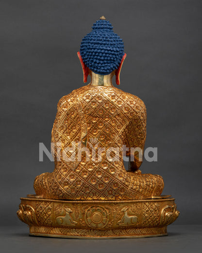 Shakyamuni Buddha Statue Back View Intricate Robe Engraving Copper Sculpture