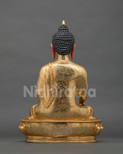 Shakyamuni Buddha statue back view Newari craftsmanship copper.