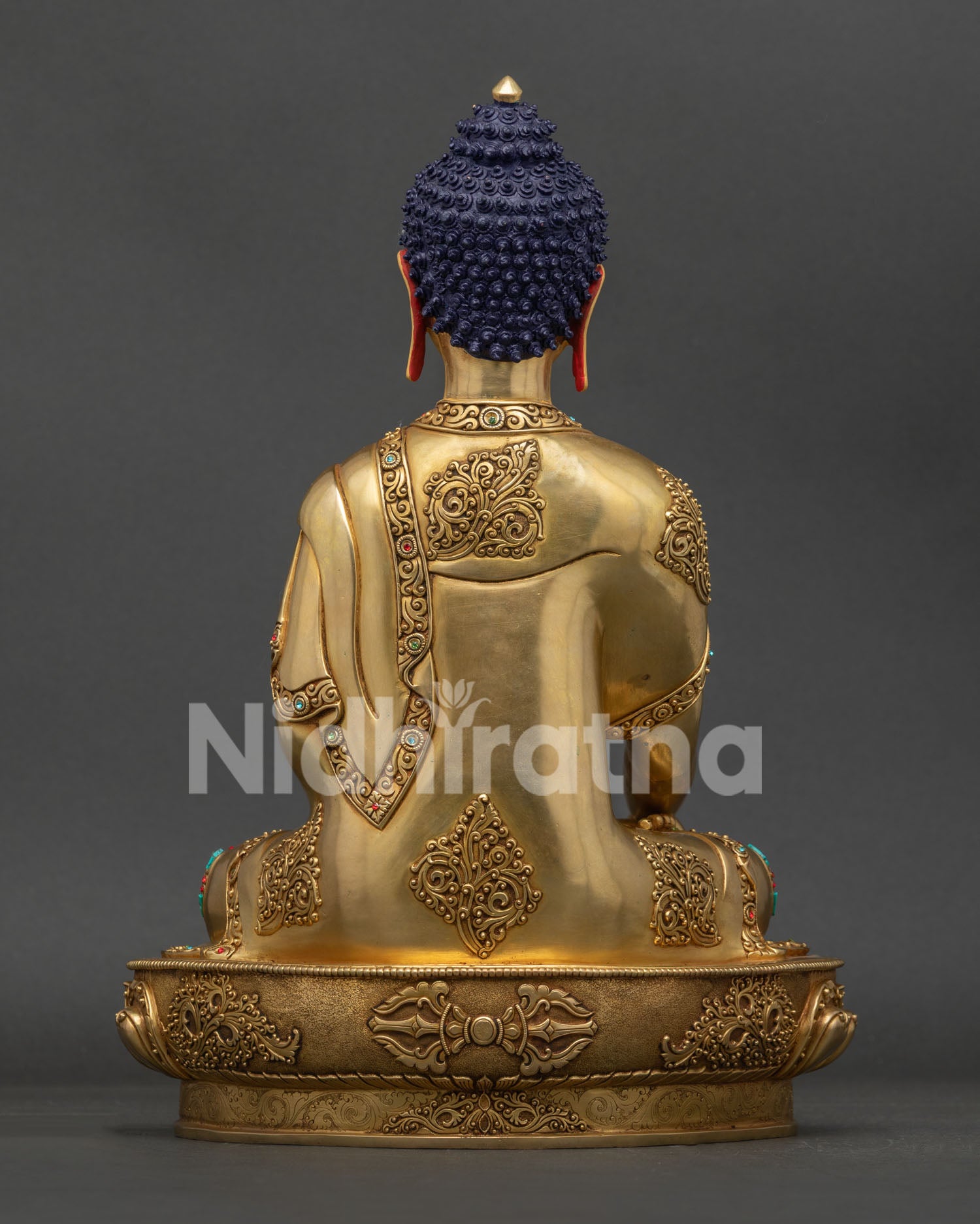 Shakyamuni Buddha Statue back view showing handcrafted copper sculpture details