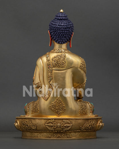 Shakyamuni Buddha Statue back view showing handcrafted copper sculpture details