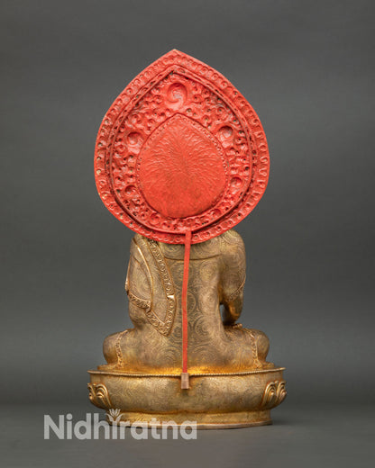 Shakyamuni Buddha statue back view traditional lost wax method copper sculpture sacred Buddhist decor Himalayan handmade artwork Nepal