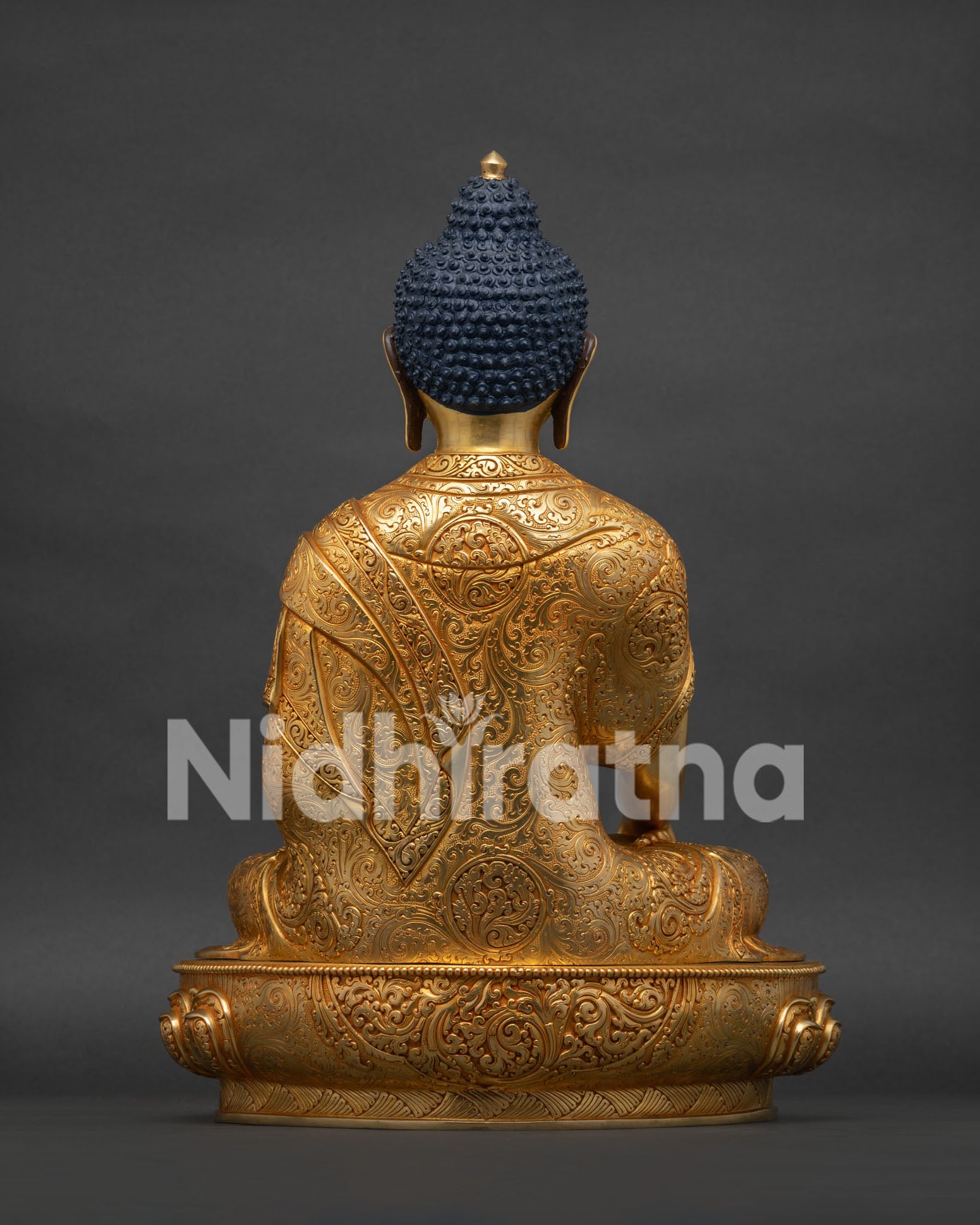 Shakyamuni Buddha Statue Back View with Handcrafted Robe Patterns and Details