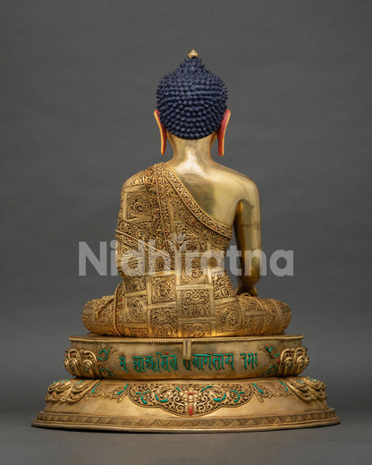 Shakyamuni Buddha back view, monastic robe details, ornamental carvings