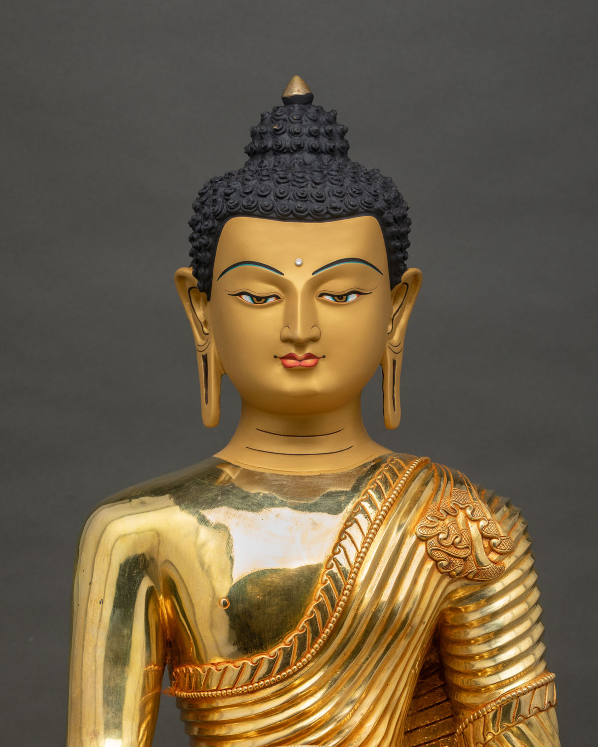 Shakyamuni Buddha Statue Close-Up | 24K Gold Fire-Gilded Copper Detail