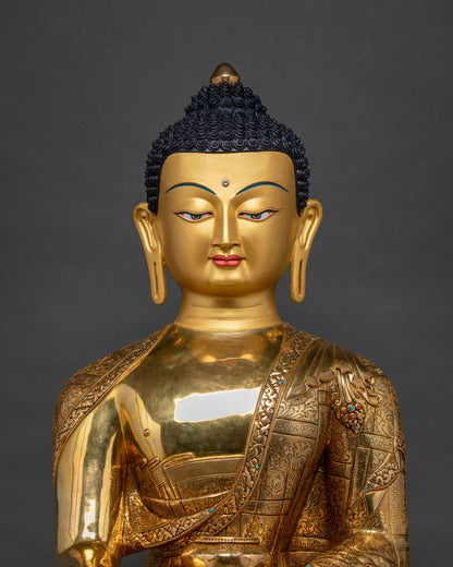 Shakyamuni Buddha Statue Close Up 24K Gold Fire Gilding Nepalese Craftsmanship