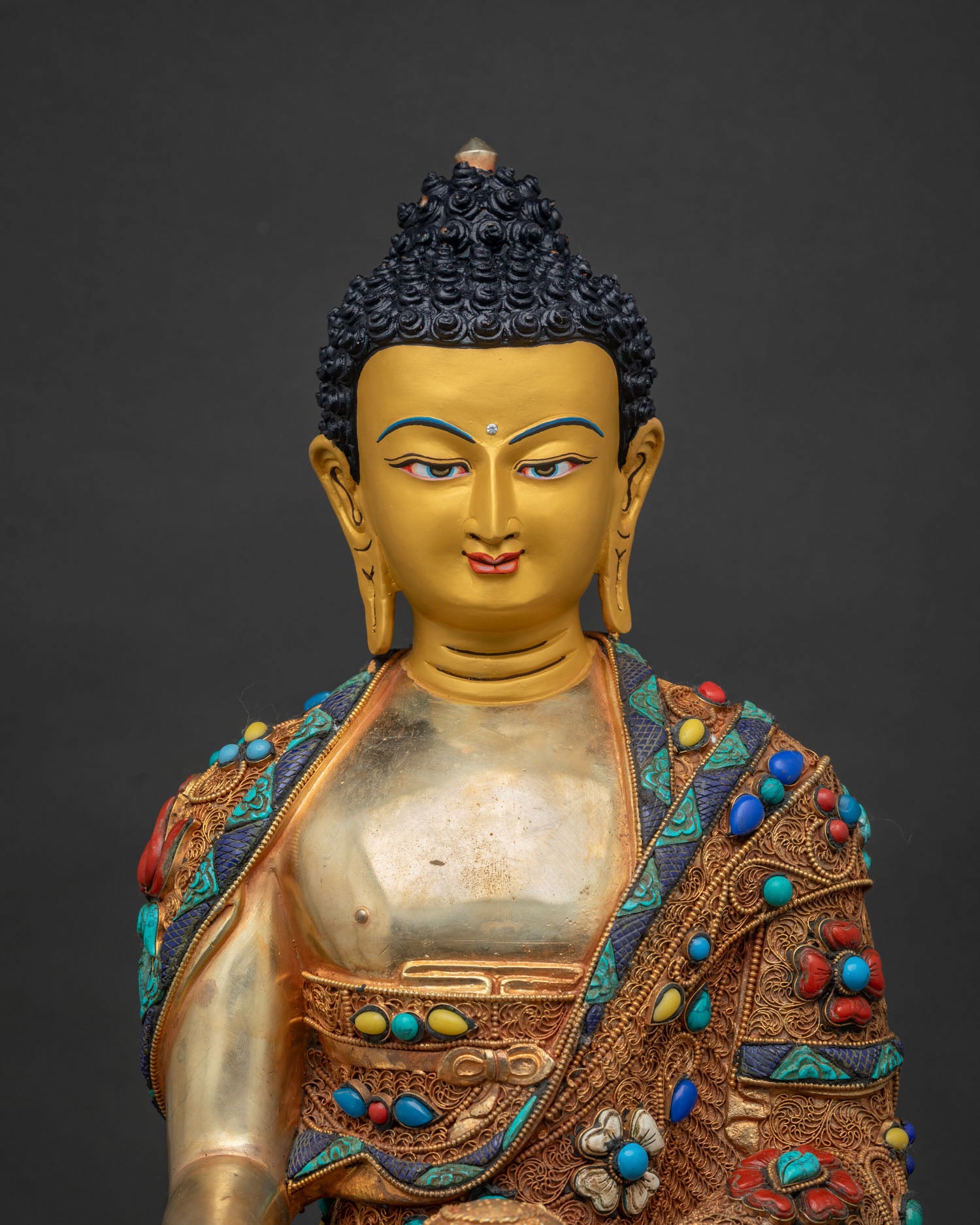 Shakyamuni Buddha Statue Close-Up - Handcrafted Gold Sculpture Nepal