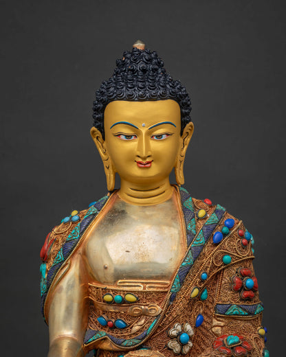 Shakyamuni Buddha Statue Close-Up - Handcrafted Gold Sculpture Nepal