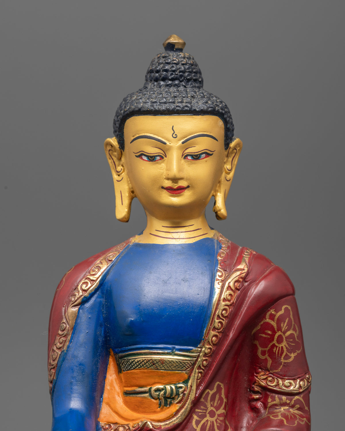 Shakyamuni Buddha statue copper sculpture with 24K gold painted face.