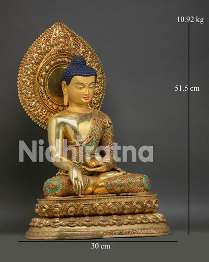 Shakyamuni Buddha statue dimensions, 51.5 cm height, 10.92 kg gold sculpture