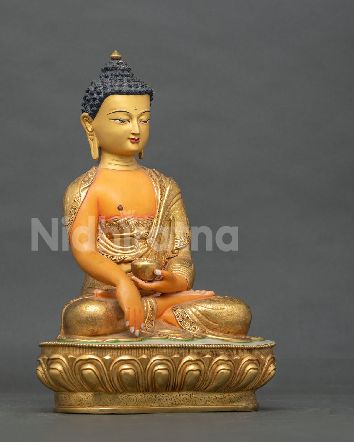 Shakyamuni Buddha statue displaying the Earth Touching Gesture known as Bhumisparsha Mudra symbolizing enlightenment.