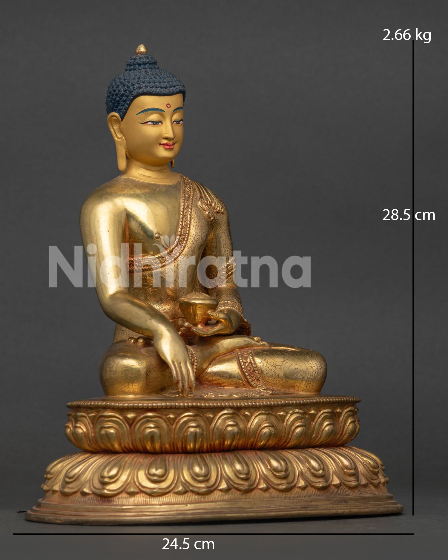 Shakyamuni Buddha Statue Earth Touching Mudra Patra Alms Bowl.