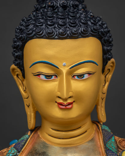 Shakyamuni Buddha Statue Face Close-Up - Serene 24K Gold Expression