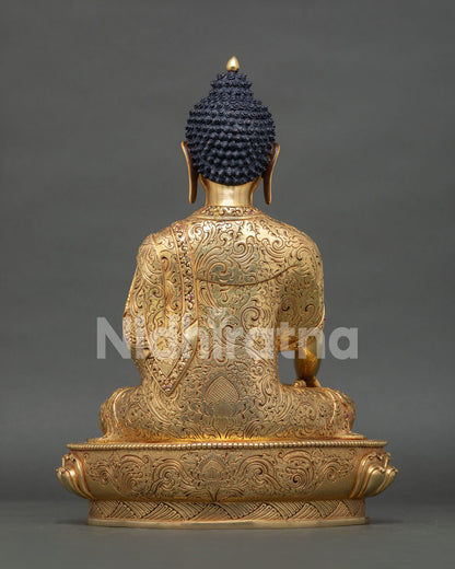 Shakyamuni Buddha statue featuring floral carvings and fine artisan work