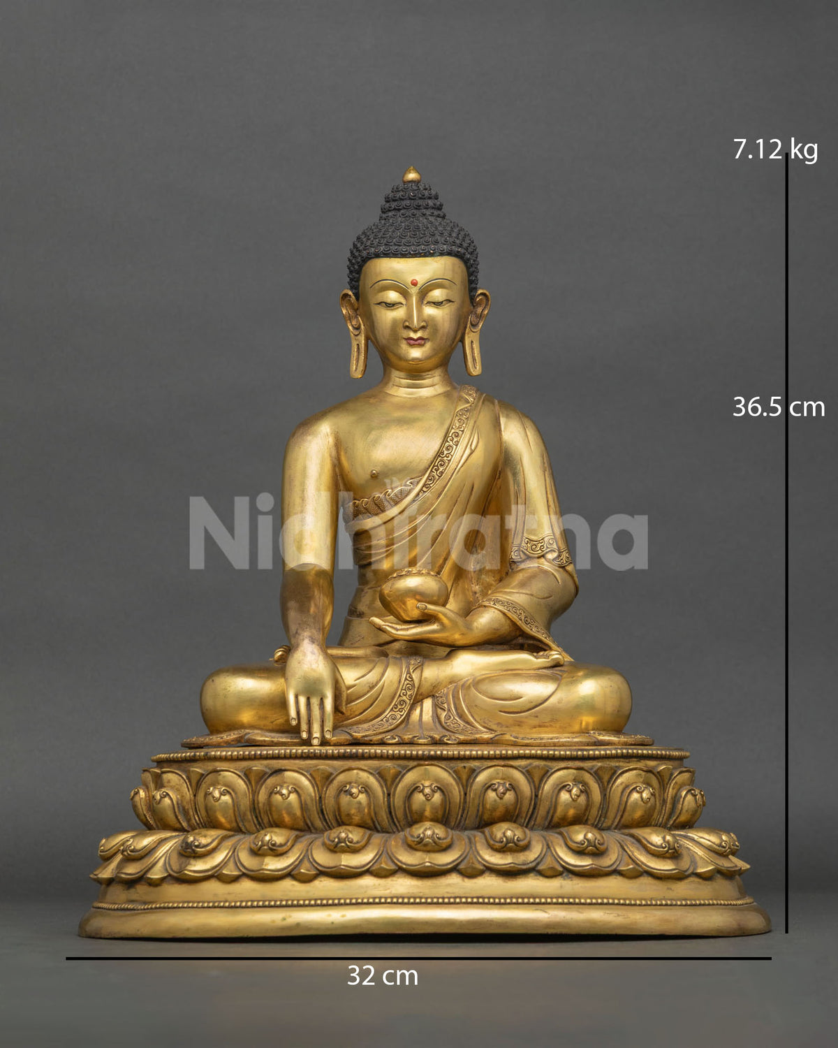 Shakyamuni Buddha Statue, fire-gilded copper sculpture in Bhumisparsha Mudra