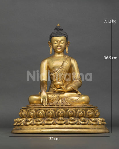 Shakyamuni Buddha Statue, fire-gilded copper sculpture in Bhumisparsha Mudra