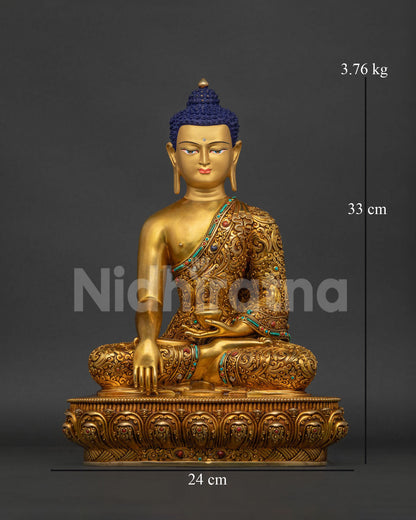 Shakyamuni Buddha statue Washington, solid copper gold gilded front view
